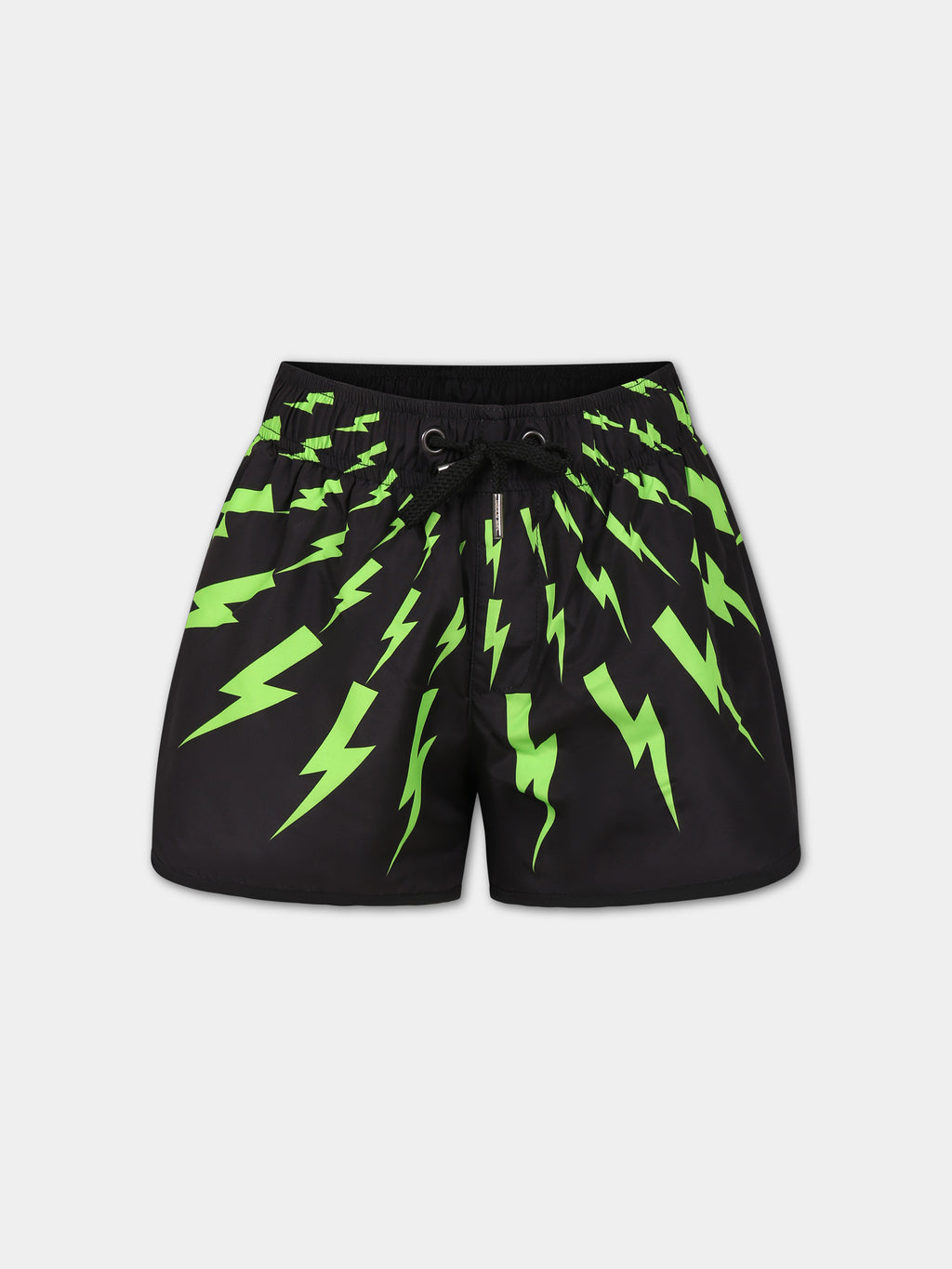 Black swim boxer for boy with iconic lightning bolts